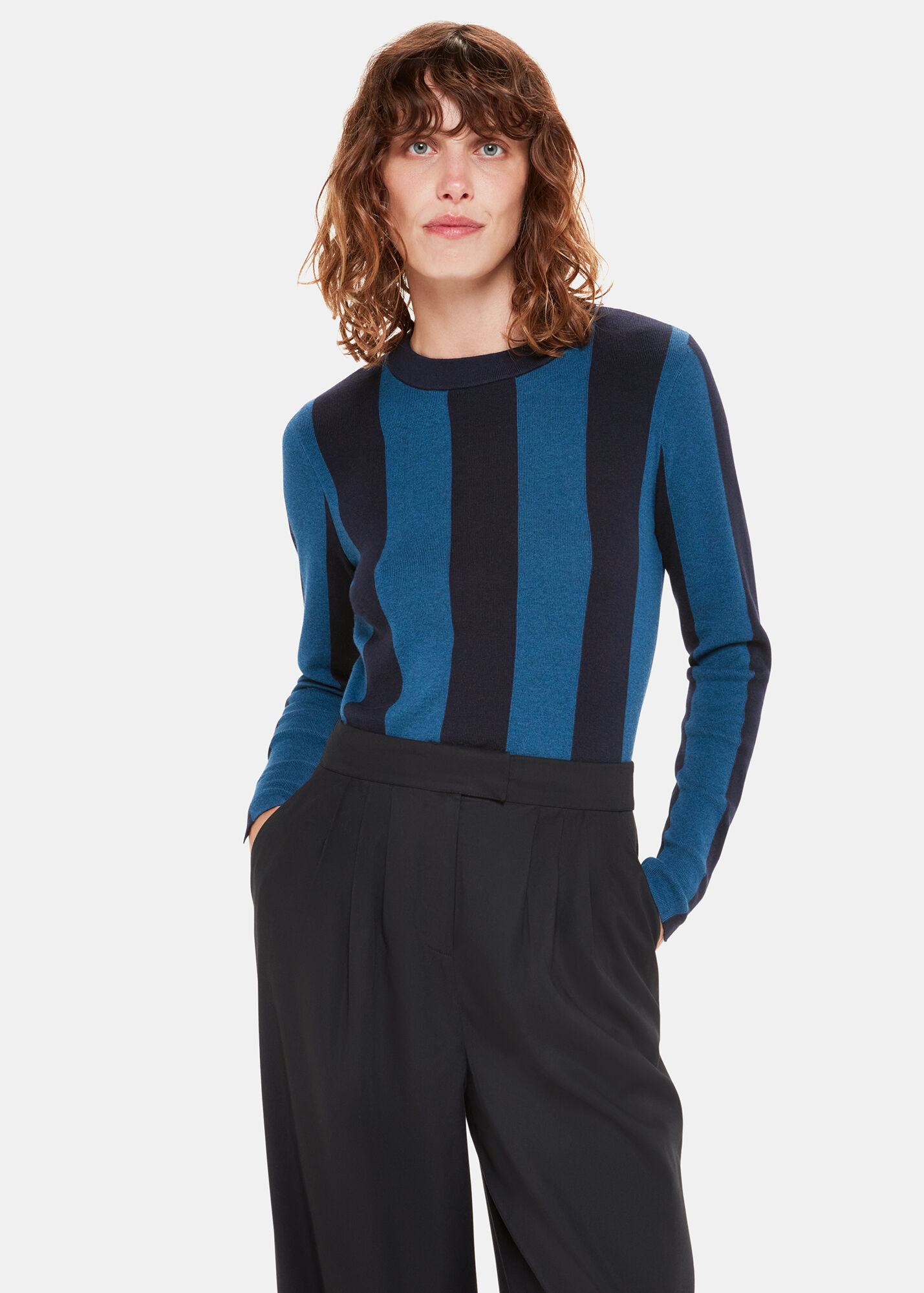 新品　WOMEN’S WR STRIPE CREW NECK KNIT S Striped Cable Crewneck Sweater For Women | Factory