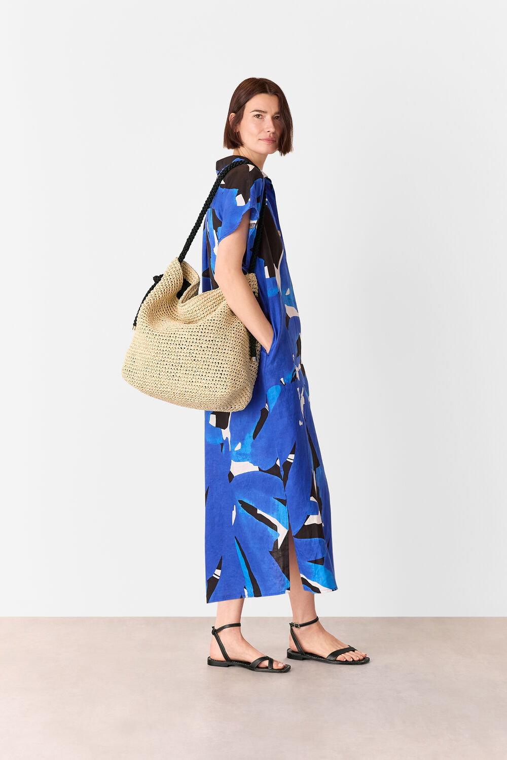 Blue Abstract Blooms Linen Dress