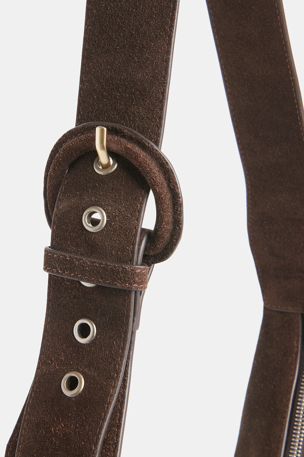 Chocolate Sia Suede Curved Crossbody Bag