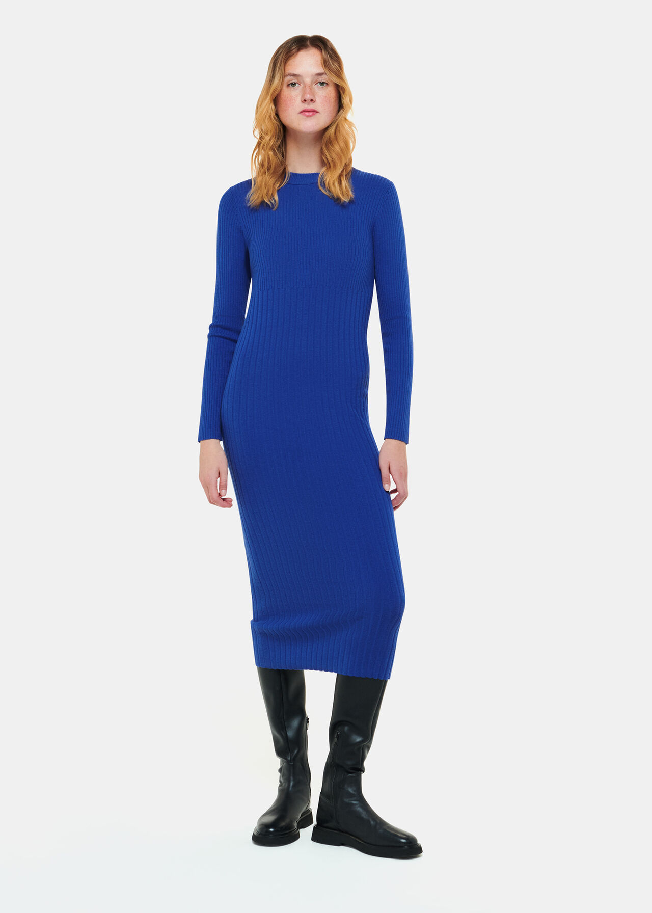 Cobalt Blue Ribbed Knitted Midi Dress | WHISTLES | Whistles UK