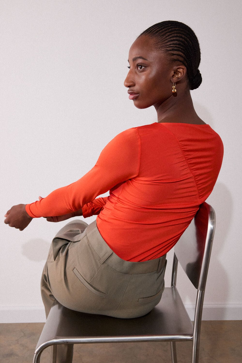 Orange Asymmetric Gathered Top