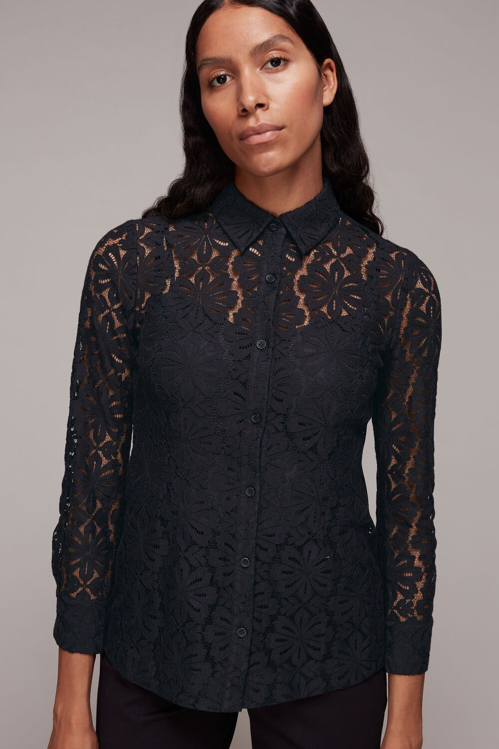 Black Longline Lace Detail Shirt