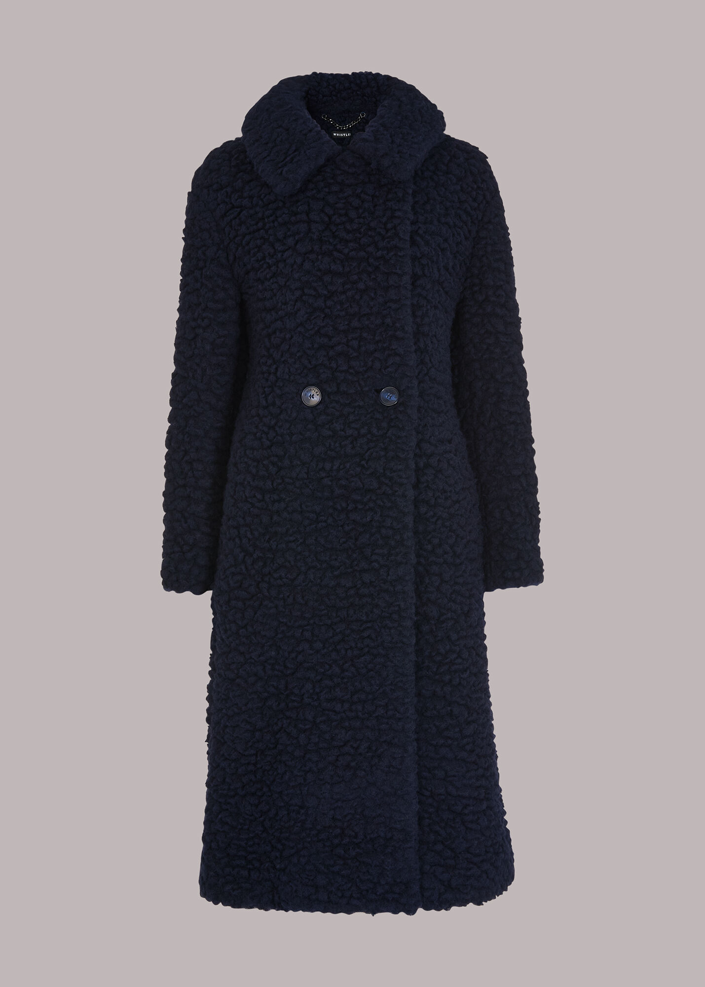 Navy Lottie Teddy Wool Coat WHISTLES