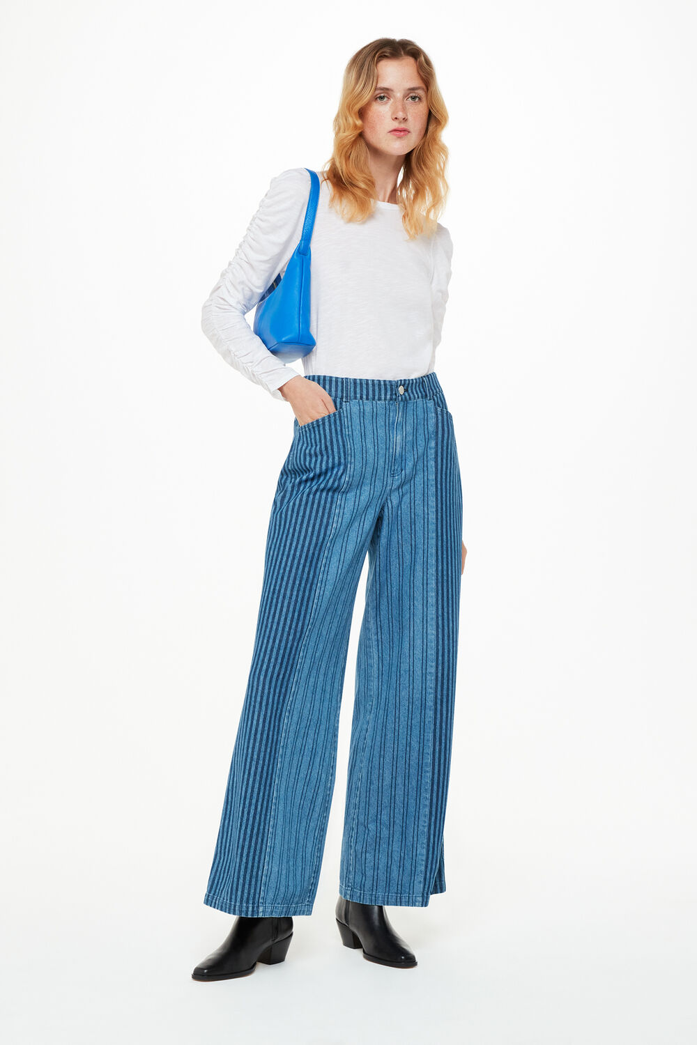 White Ruched Sleeve Top