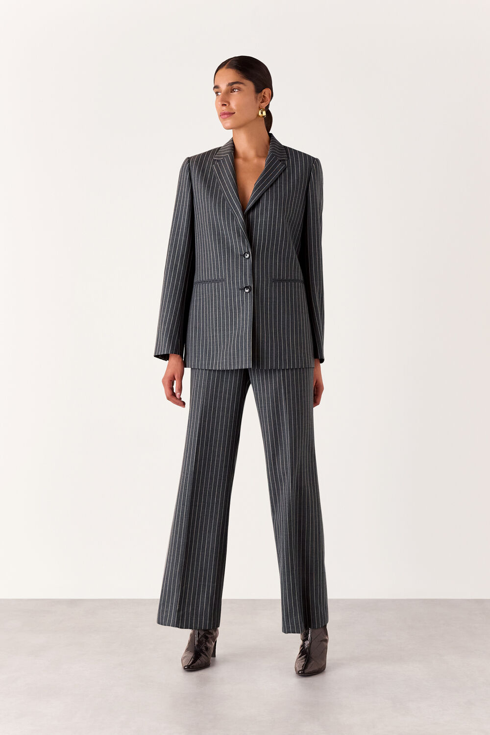 Grey Isla Pinstripe Wool Blazer