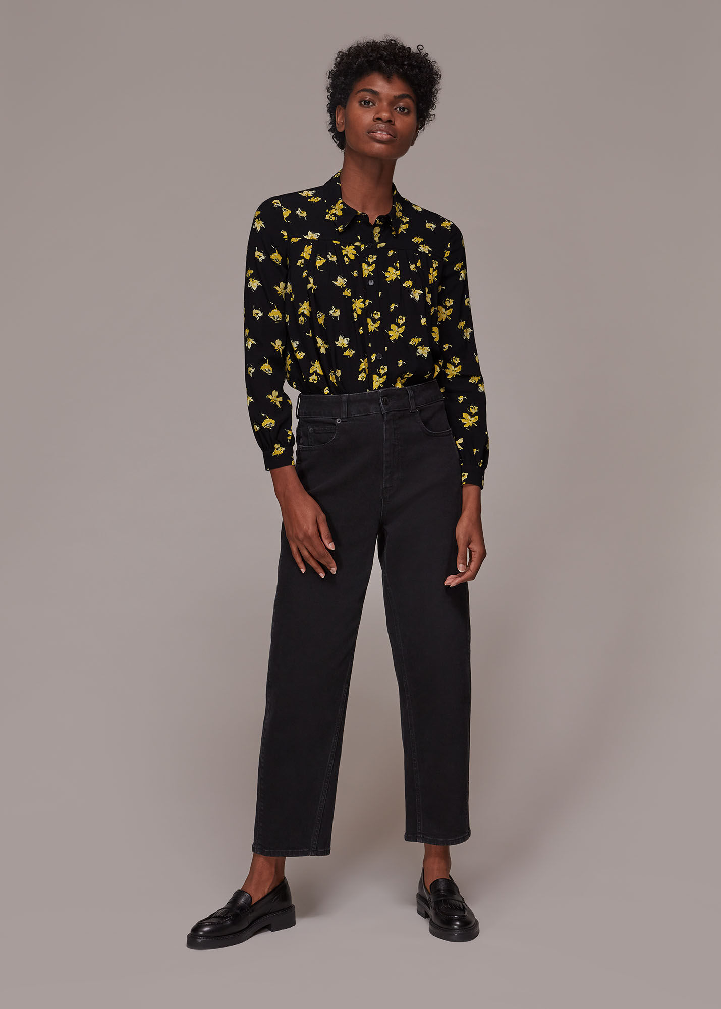 Black Multi Falling Floral Pleat Blouse WHISTLES