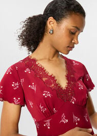 Floral Lace Trim Midi Dress