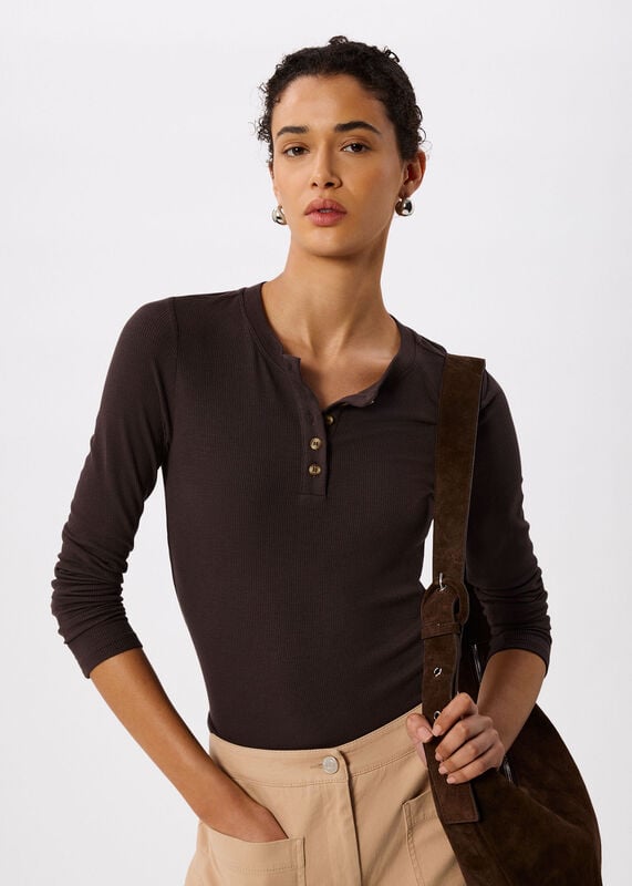 Brown Essential Rib Henley