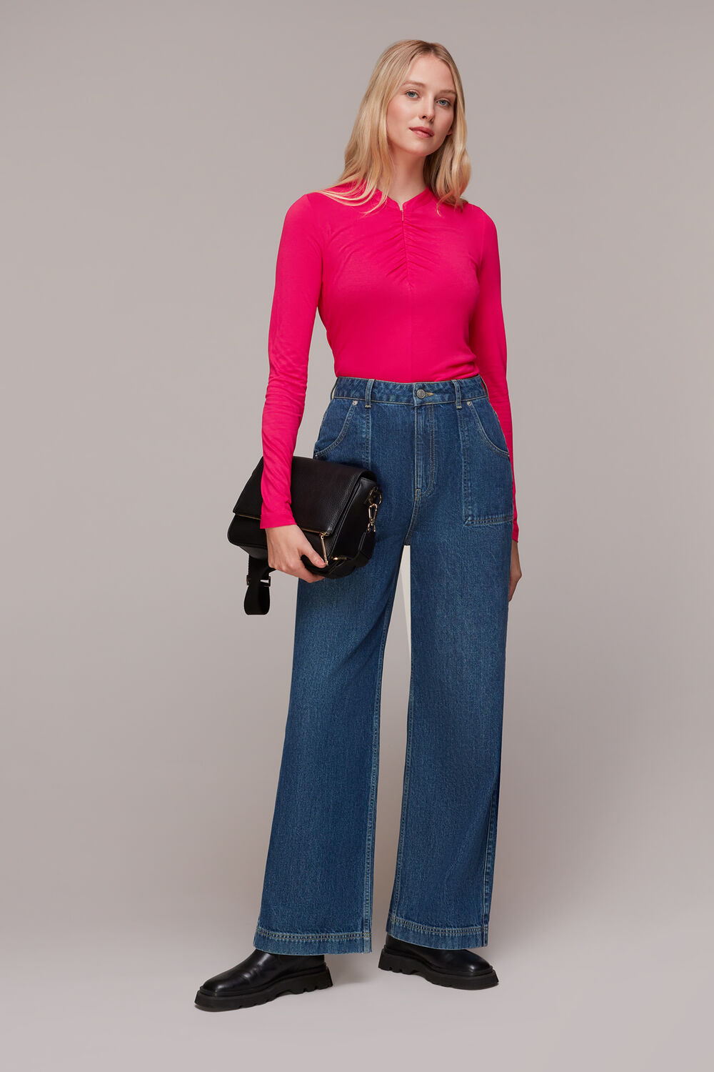Ruched Zip Neck Top