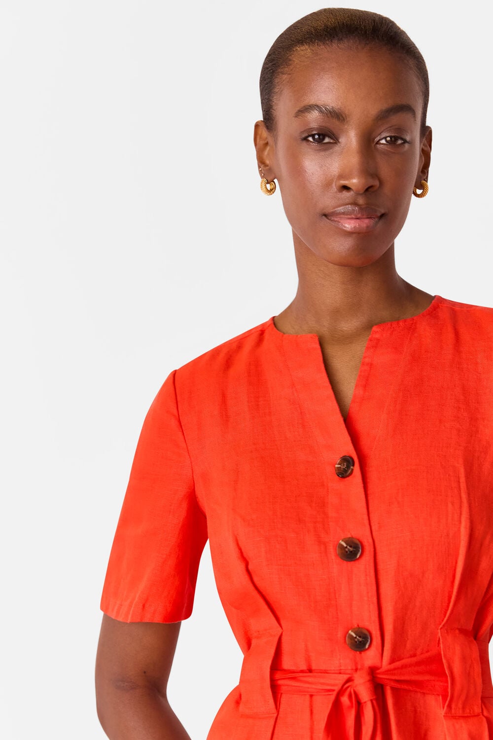 Red Linen Button Jumpsuit