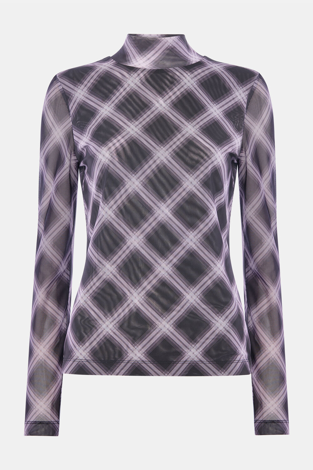 Burgundy Check Print Mesh Top