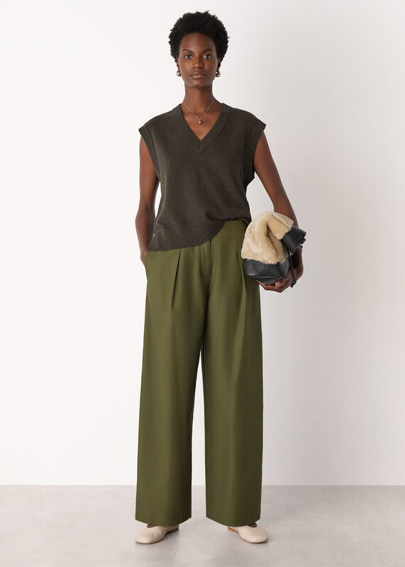 Khaki Pleat Front Barrel Trouser