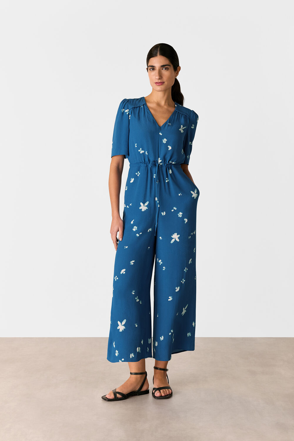 Blue Sun Bleached Floral Jumpsuit