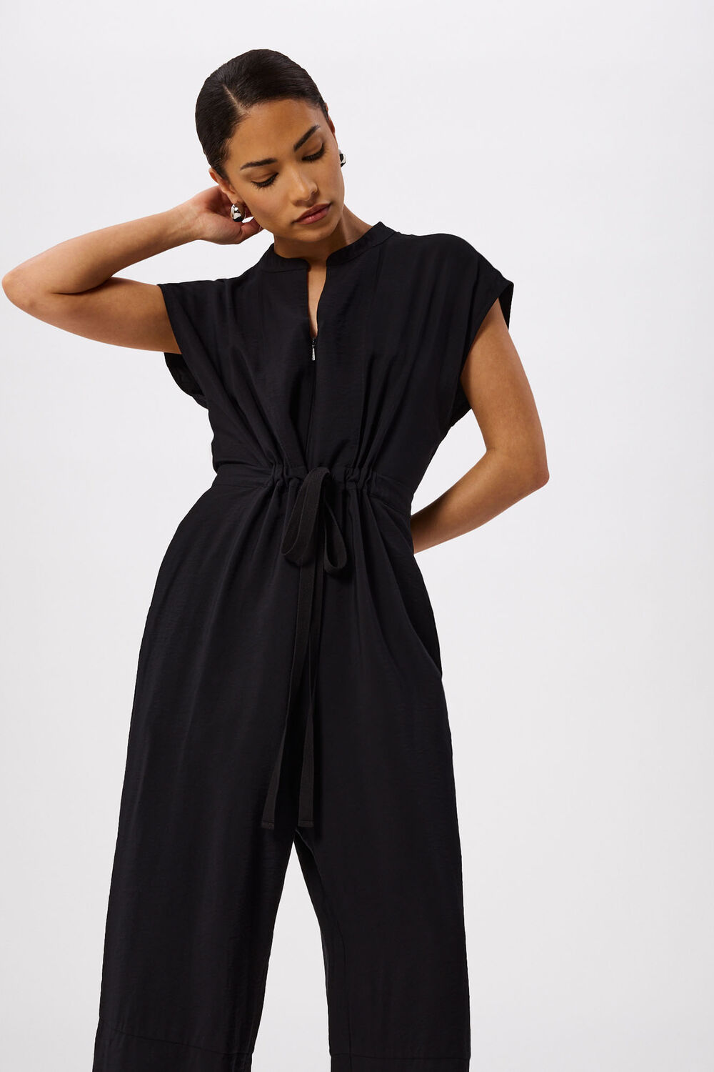 Black Petite Sleeveless Drawstring Jumpsuit