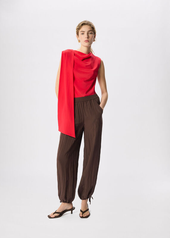 Brown Balloon Tie Hem Trousers