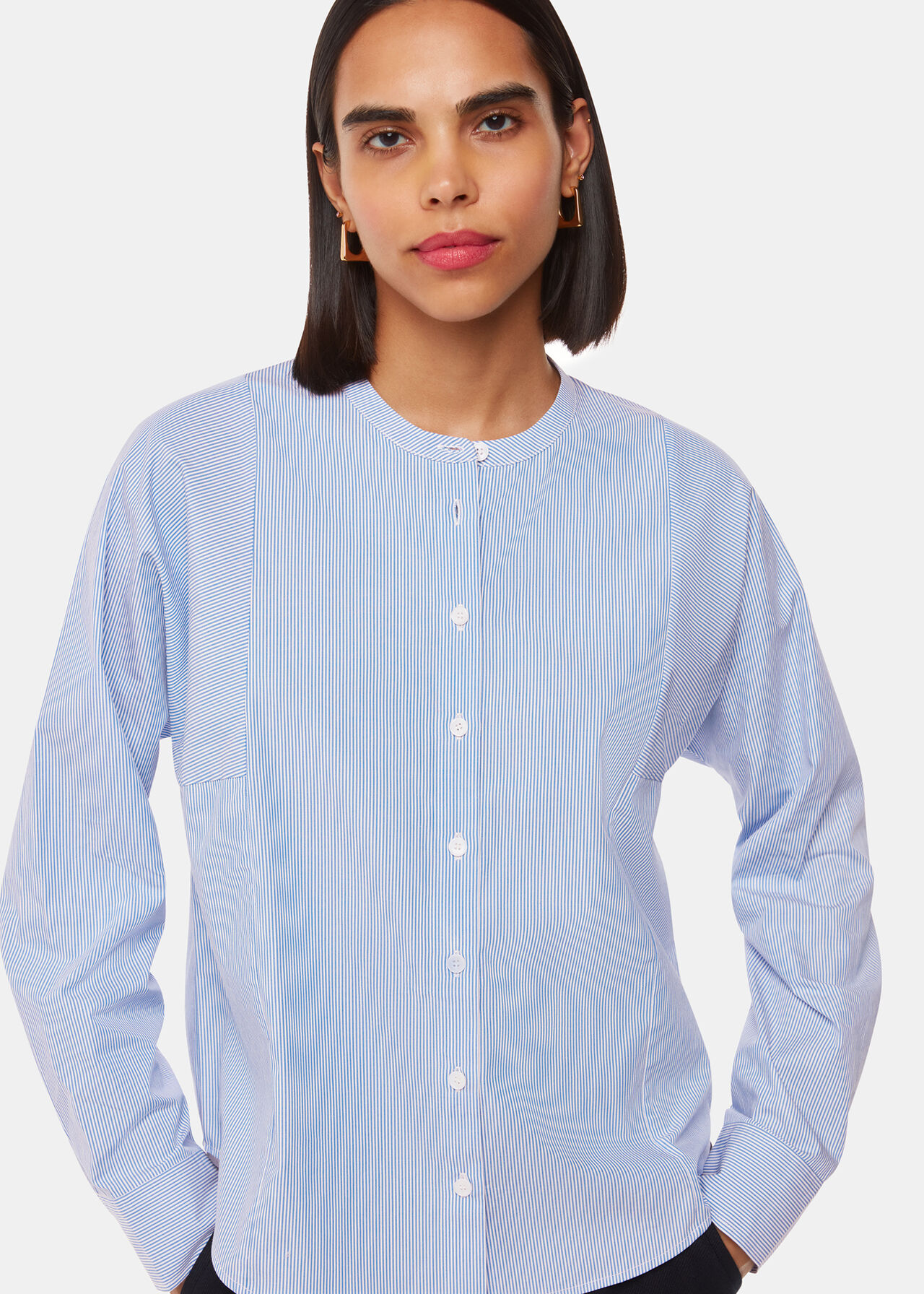 Stripe Grandad Collar Shirt
