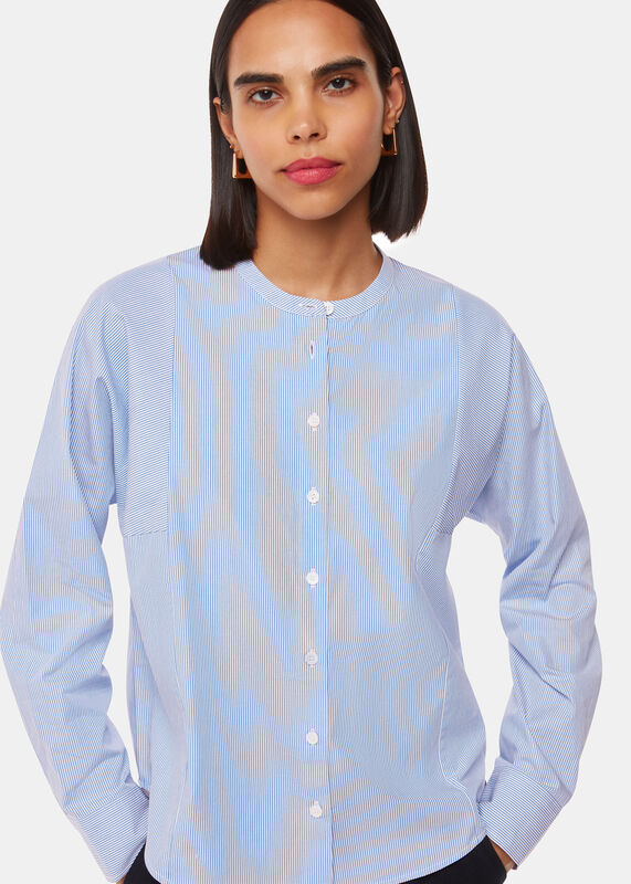 Blue Stripe Grandad Collar Shirt