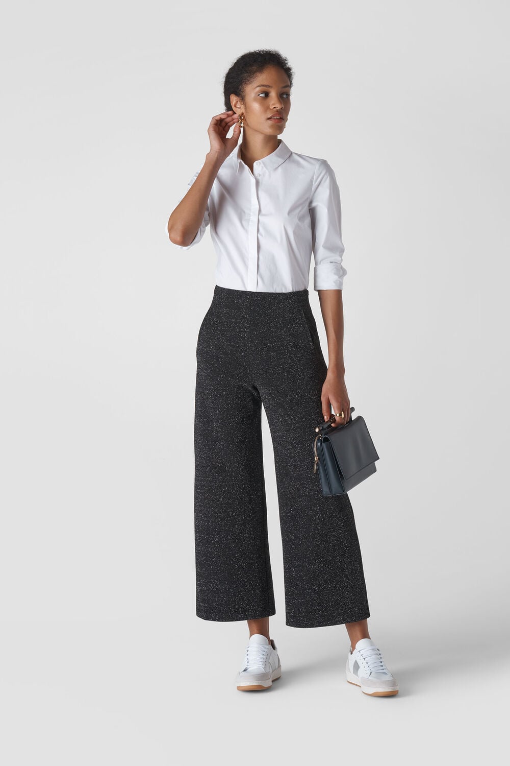 Black Metallic Wide Leg Trouser