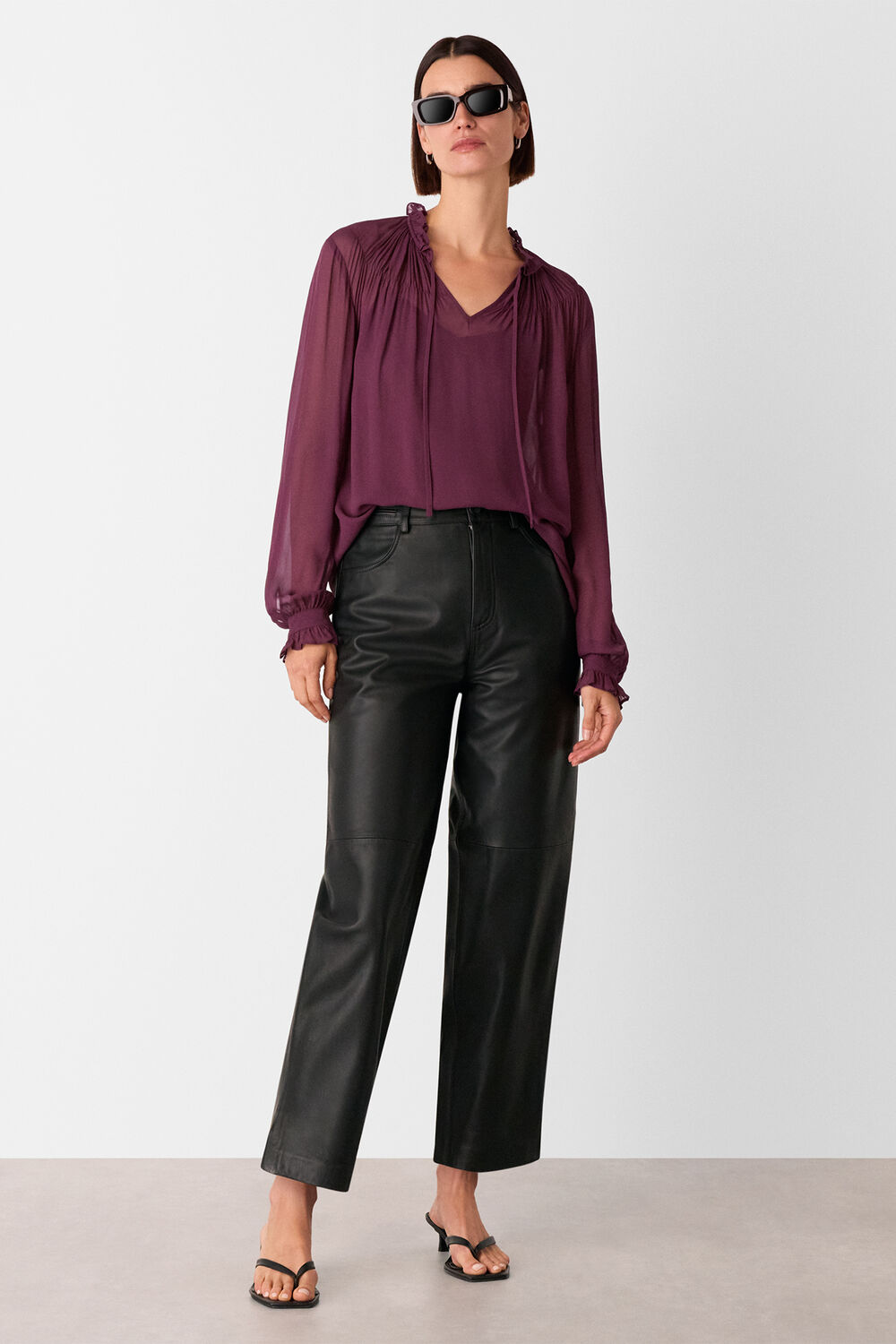 Tie Neck Detail Sheer Blouse