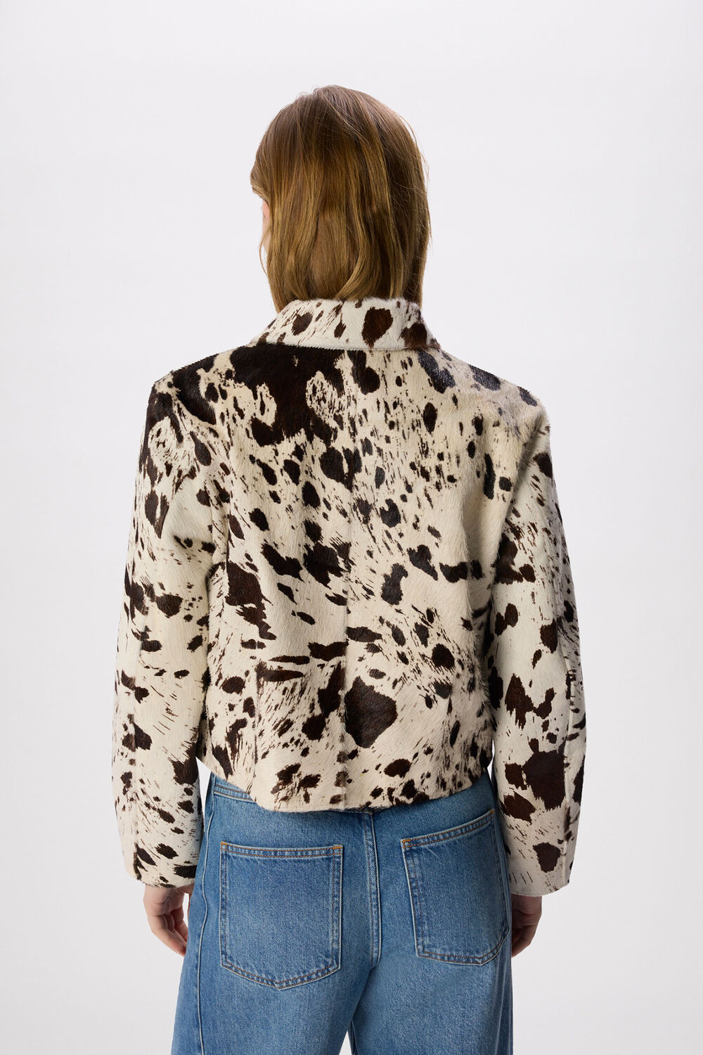 Brown Cow Print Zip Jacket