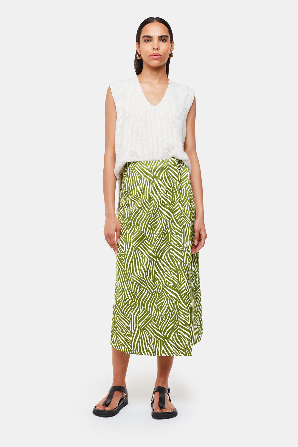 Linear Leaf Wrap Midi Skirt