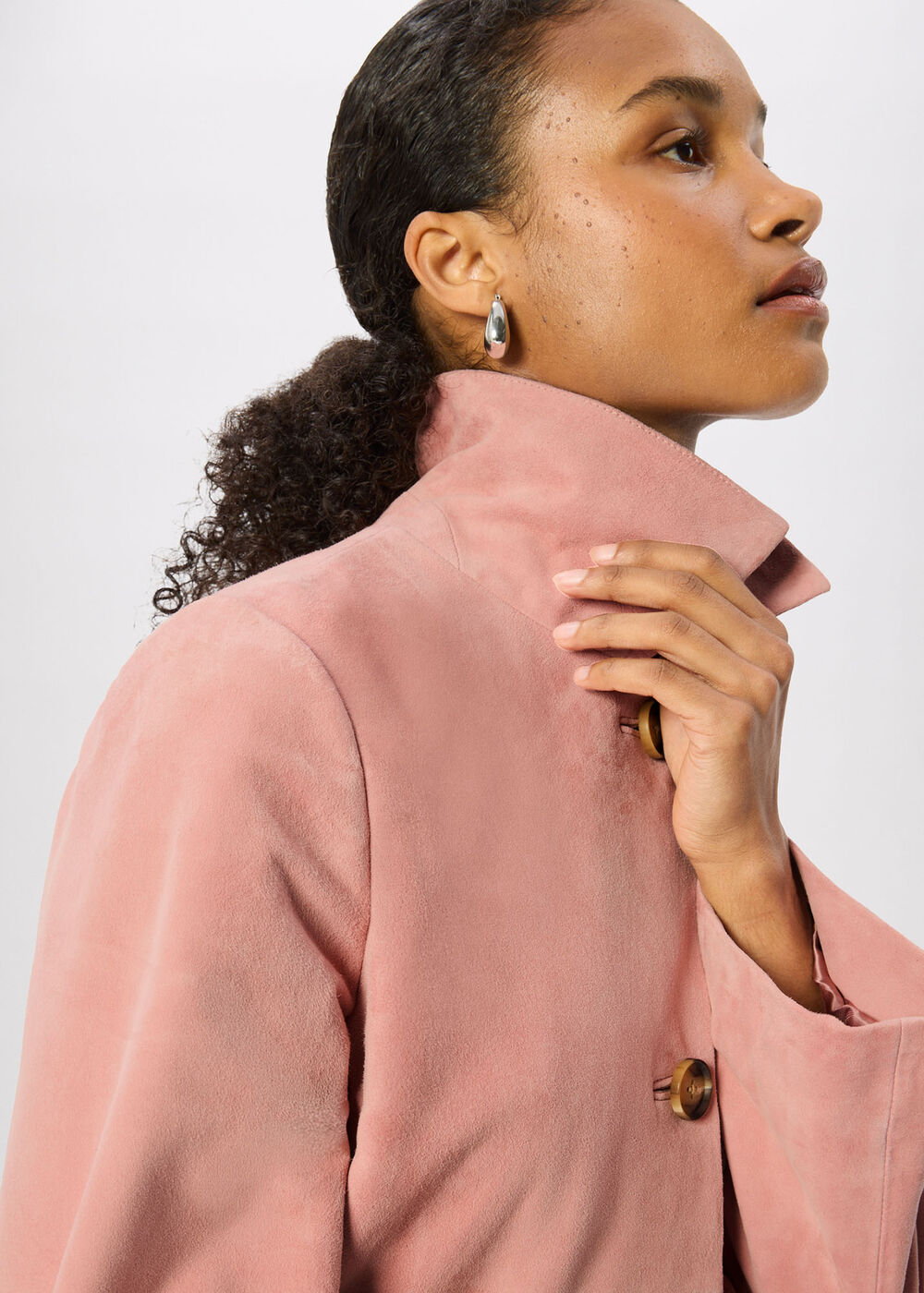 Button Cropped Suede Jacket