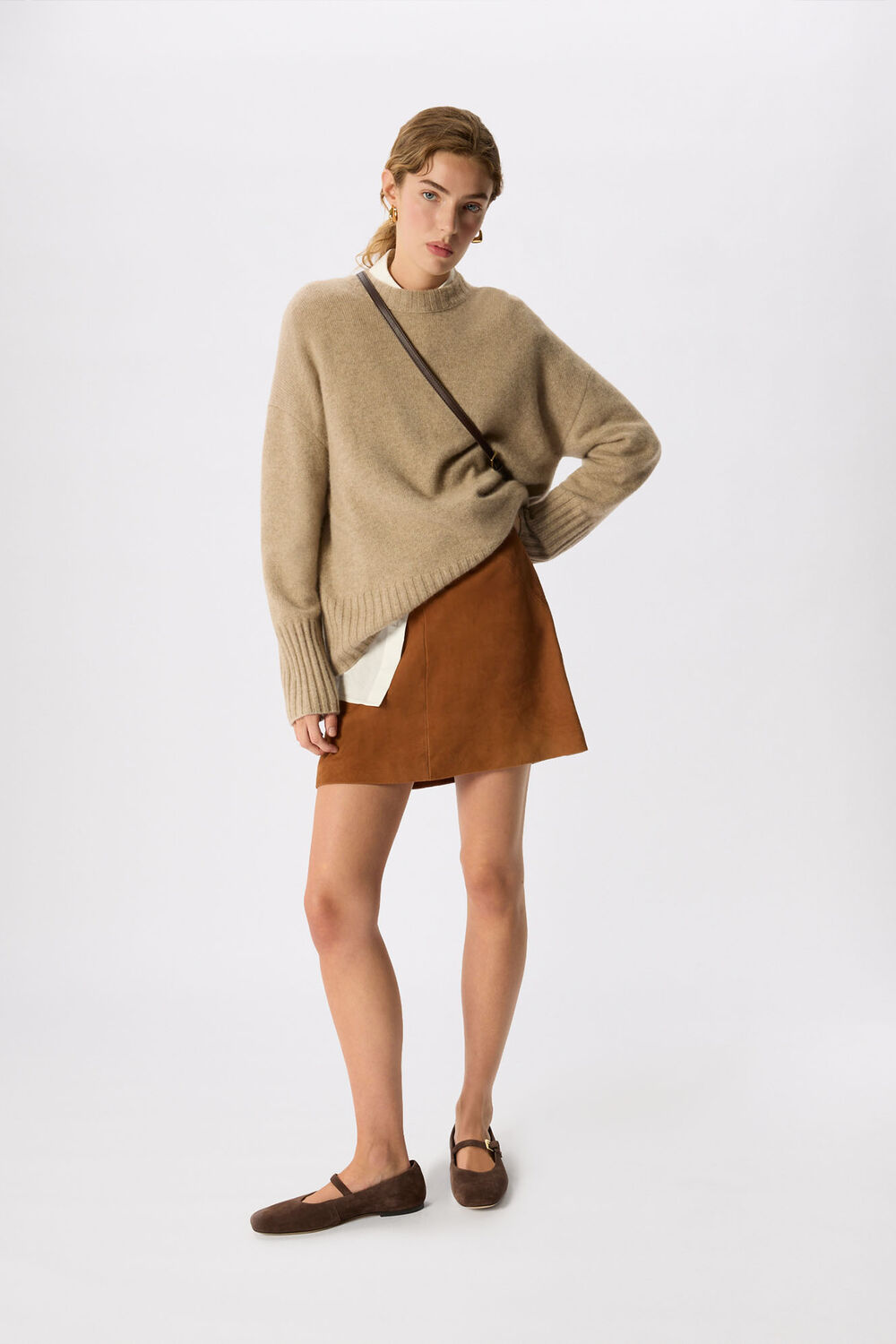 Tan Suede A Line Mini Skirt