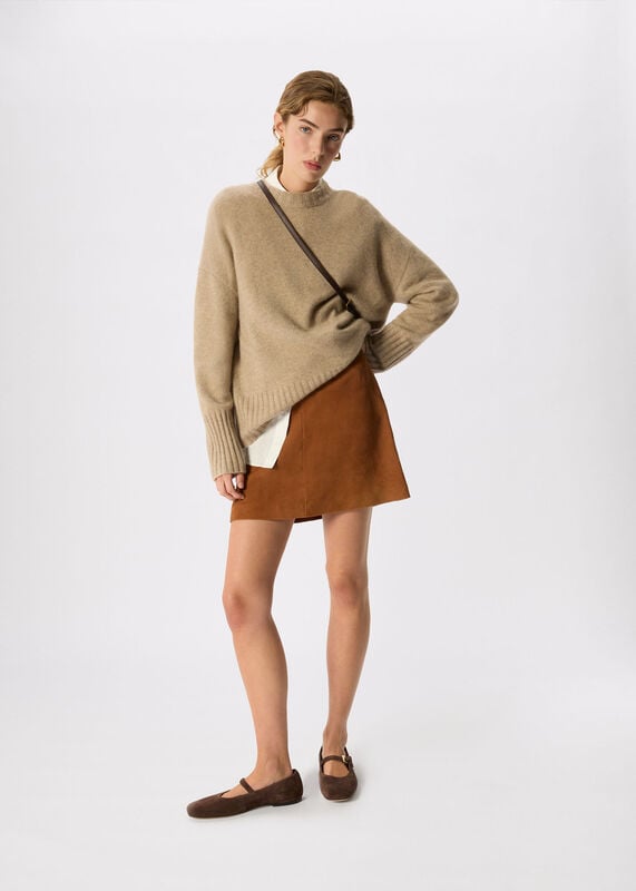 Tan Suede A Line Mini Skirt