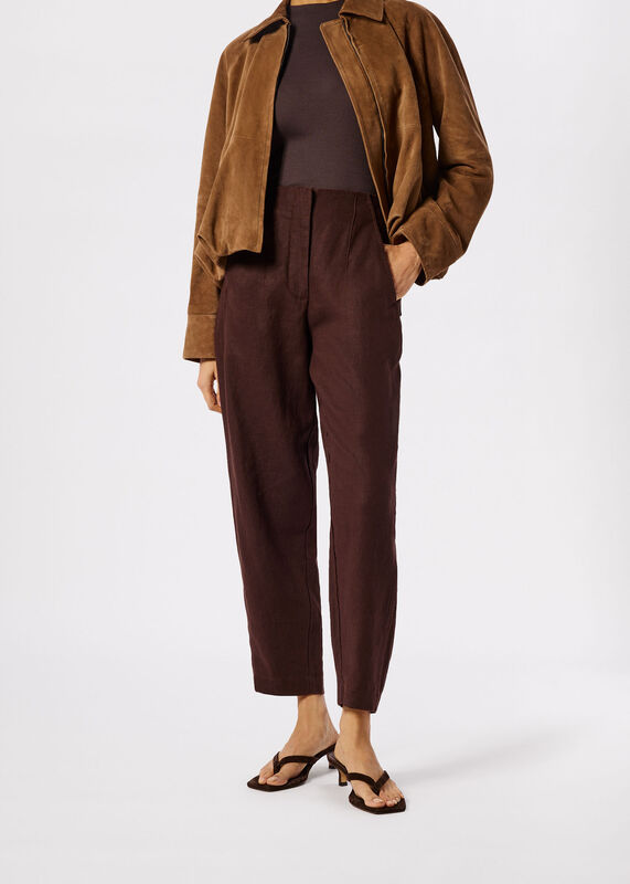 Brown Linen Barrel Leg Trouser
