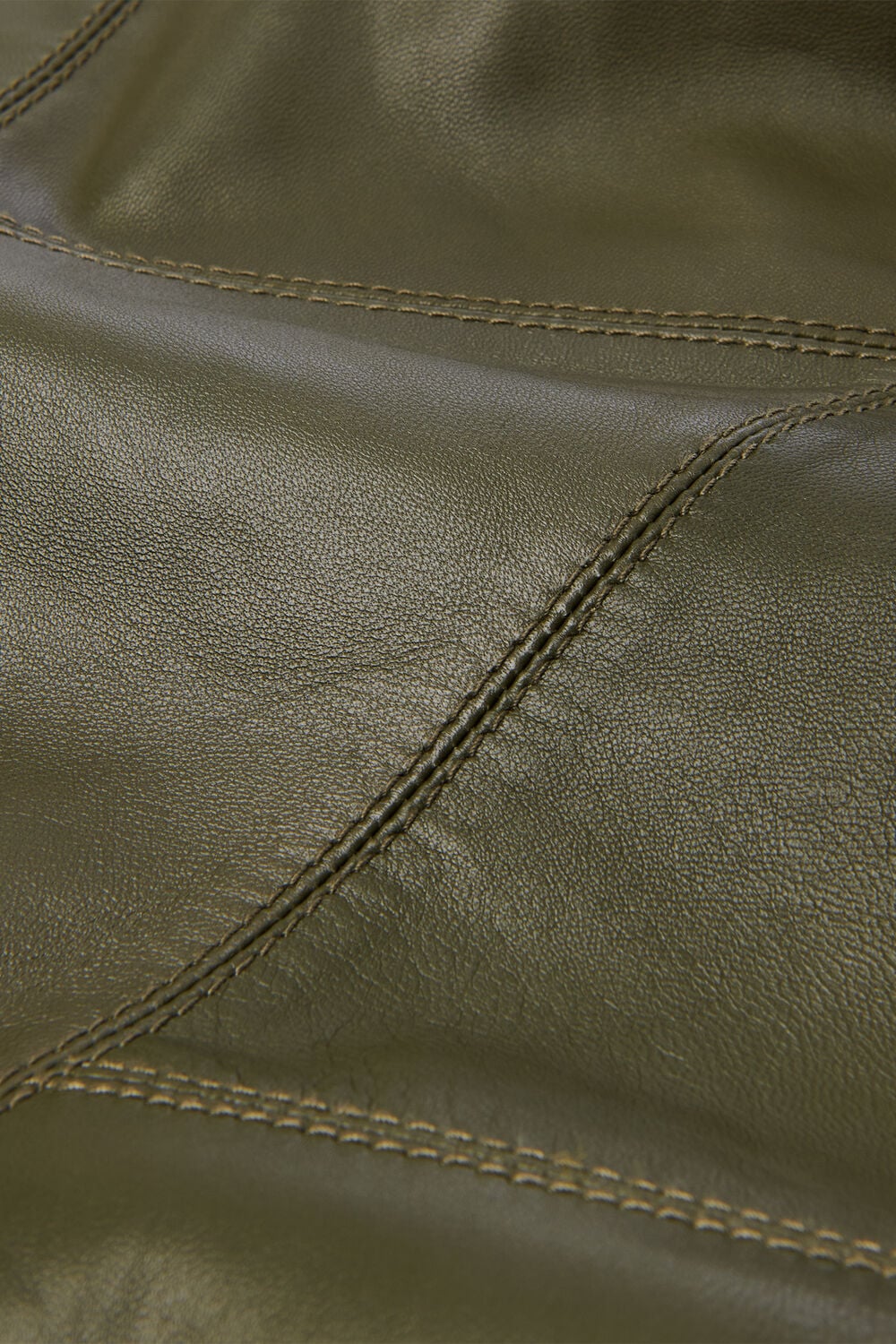 Khaki Zig Zag Panel Leather Skirt