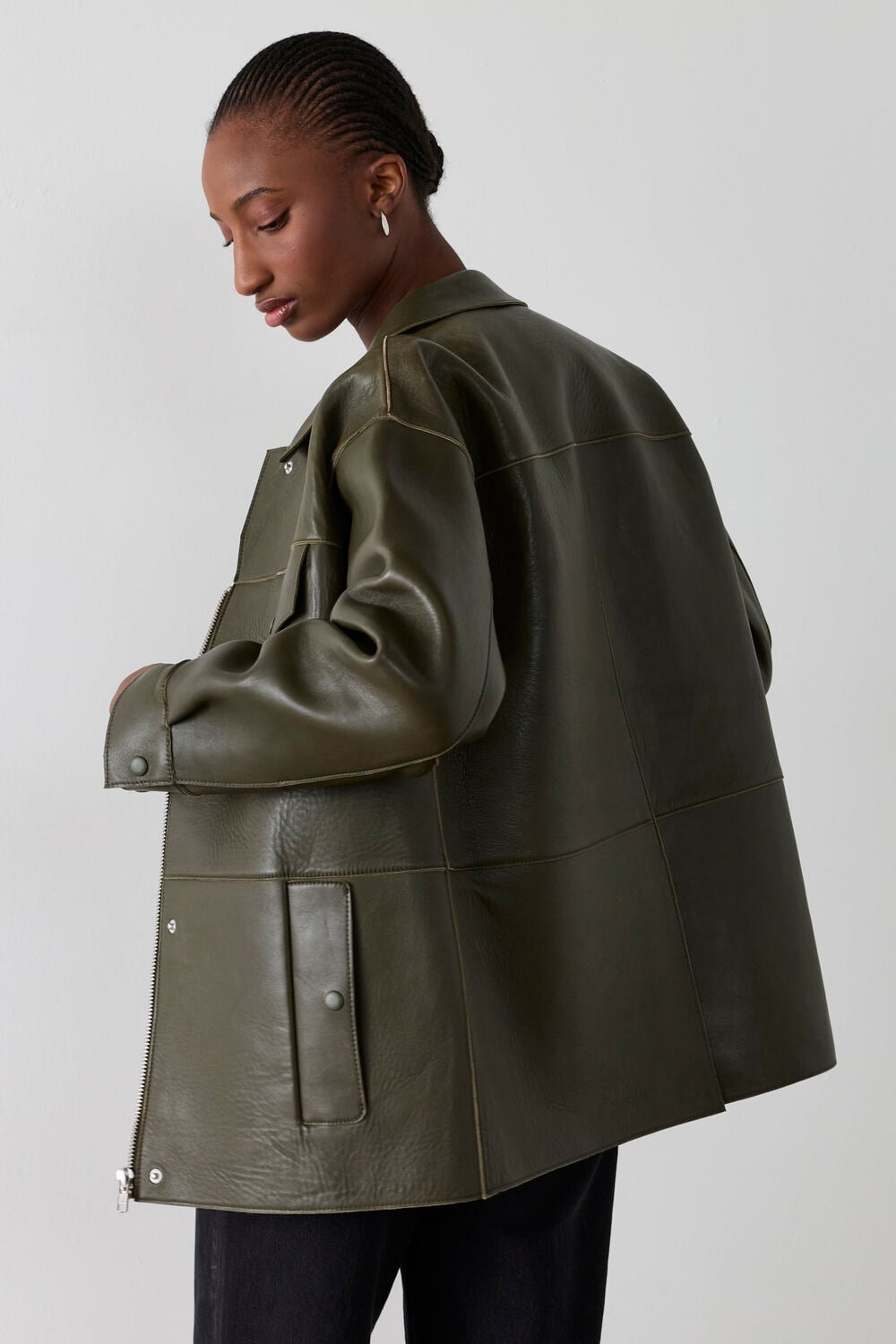 Khaki Clean Bonded Leather Jacket