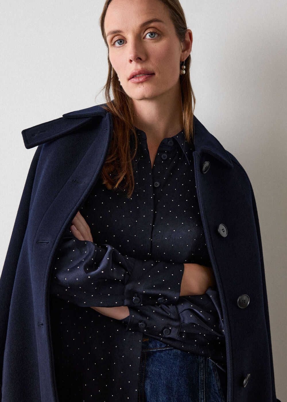 Navy Hot Fix Hammered Satin Shirt