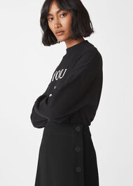 Button Detail Crepe Skirt Black