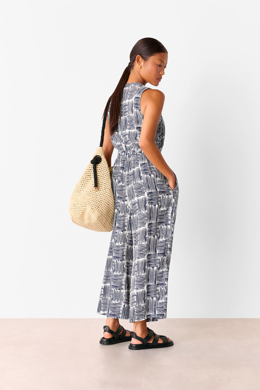 Petite Hatch Squares Jumpsuit