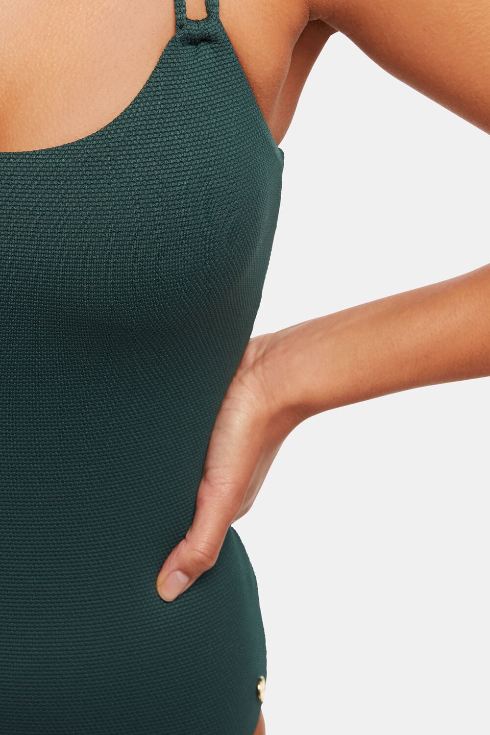 Dark Green Double Strap Textured Swimsuit