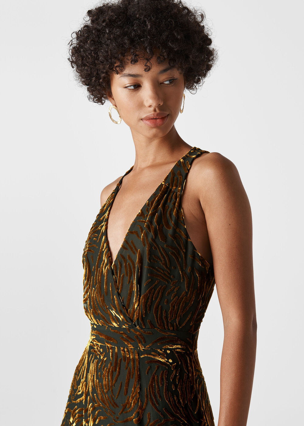 Gold Edith Reed Print Maxi Dress | WHISTLES | Whistles US |