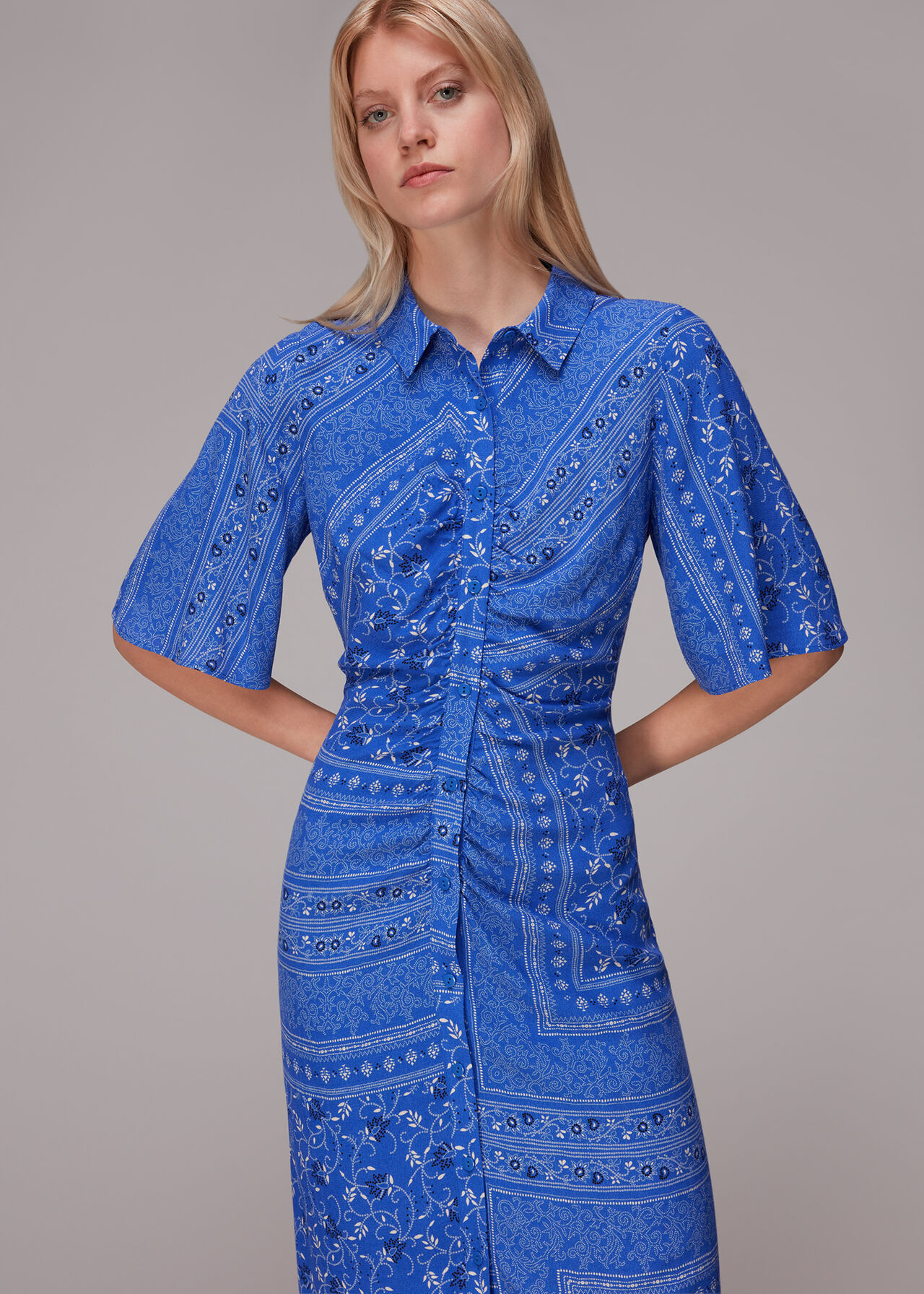 Blue/Multi Bandana Spot Print Shirt Dress | WHISTLES