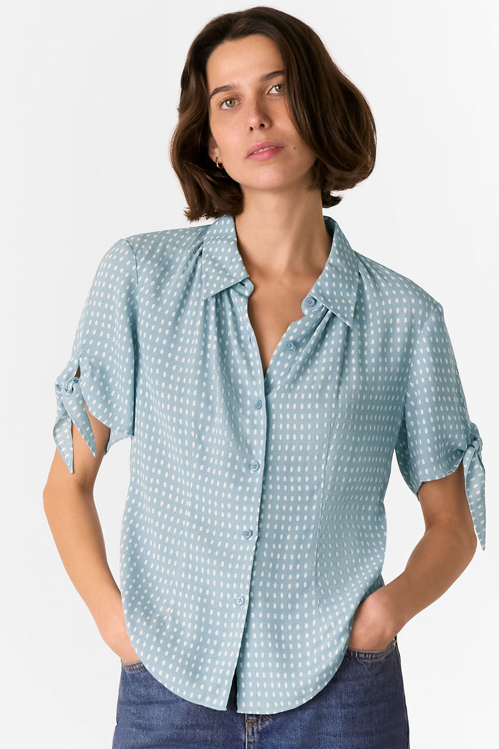 Blue Oval Spot Tie Sleeve Shirt