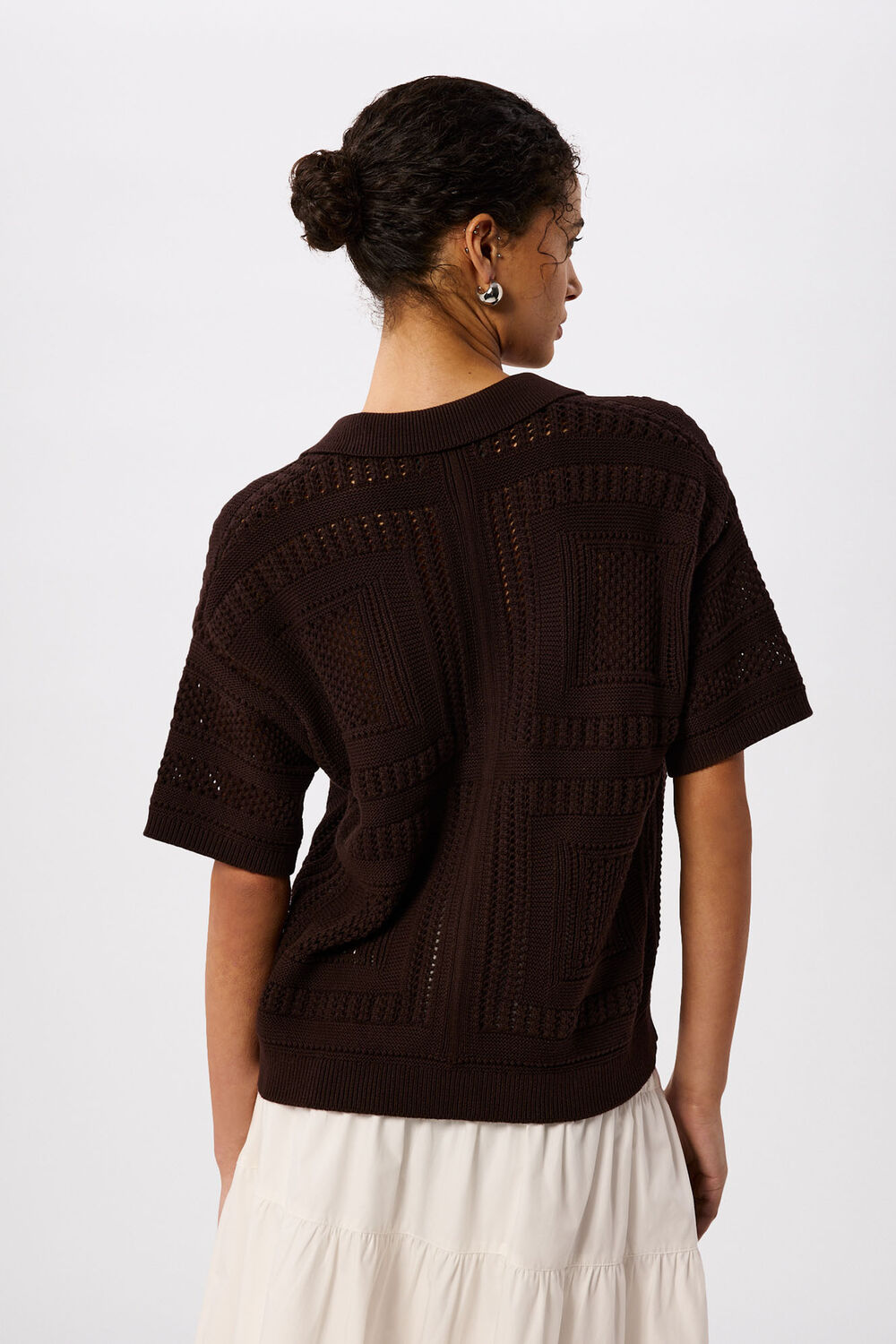Chocolate Crochet Detail Cotton Polo