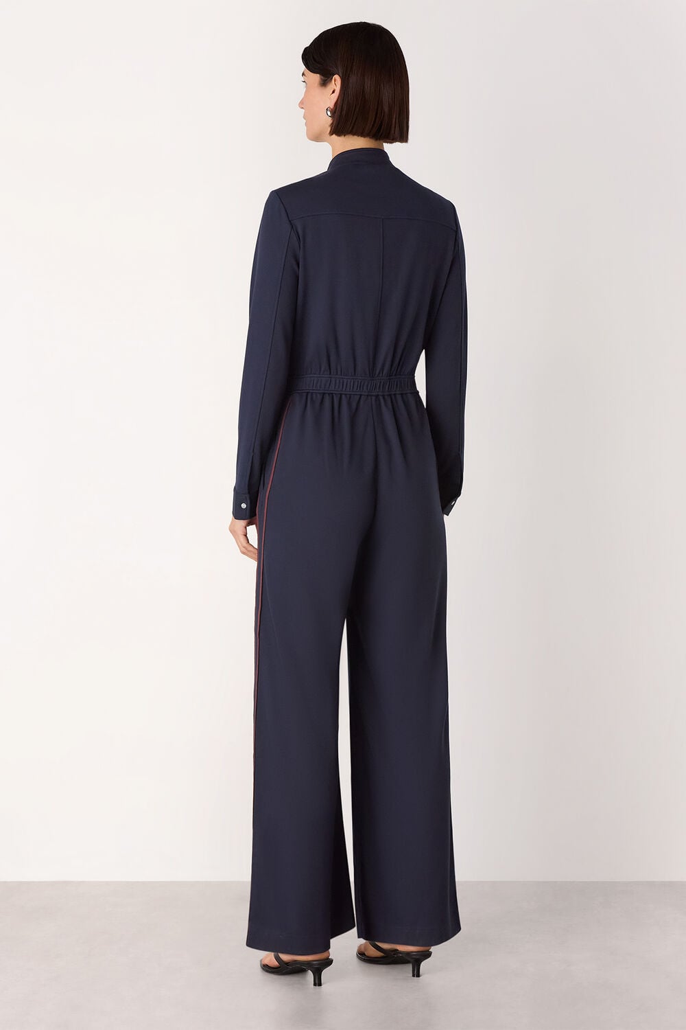 Navy Ponte Side Stripe Jumpsuit
