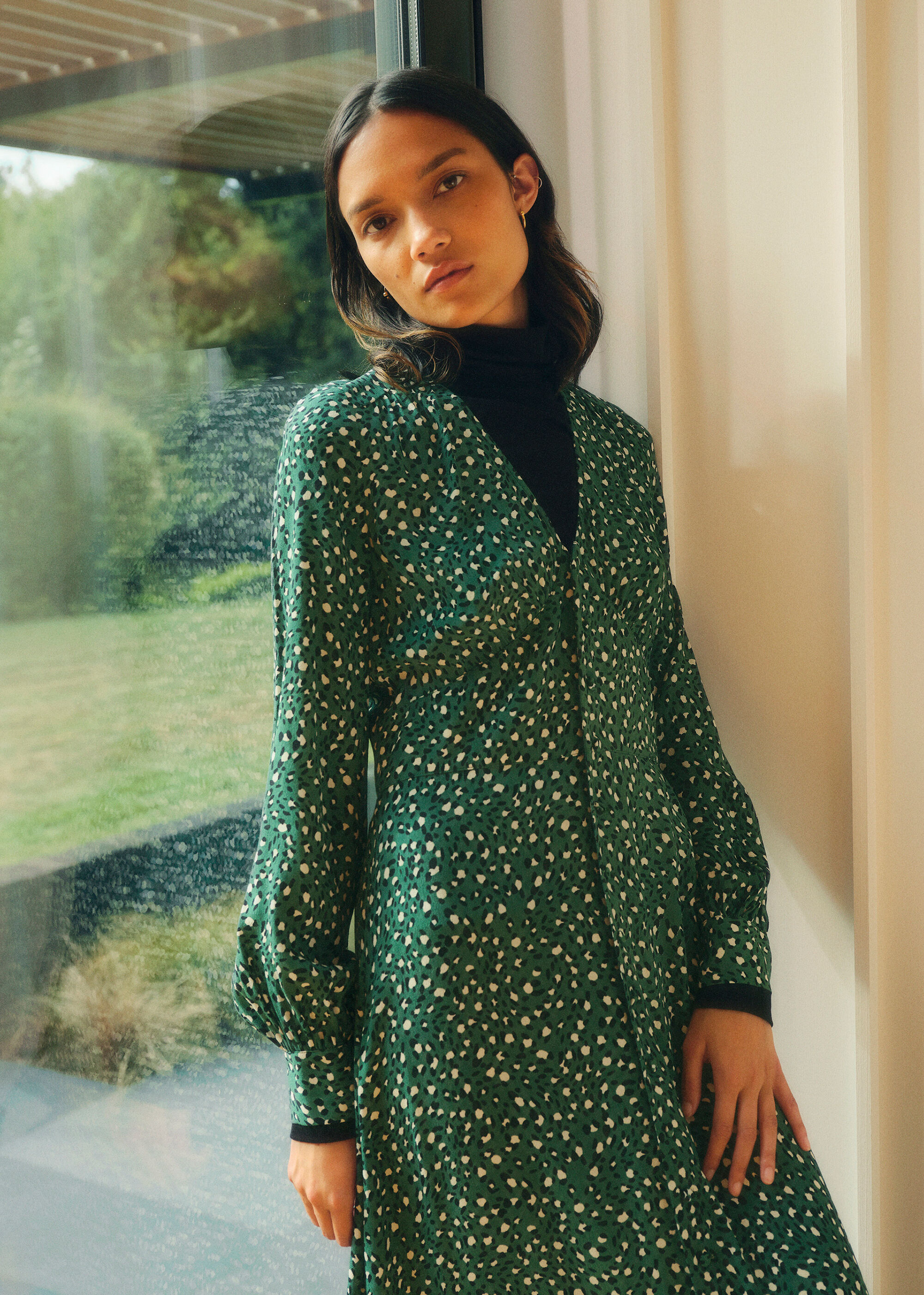 whistles green leopard print dress