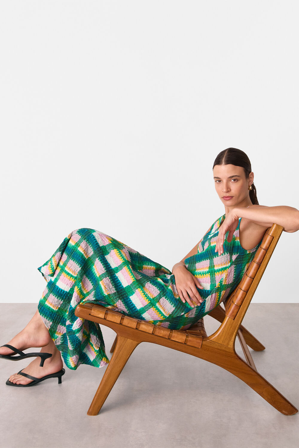 Green Sleeveless Checked Dress
