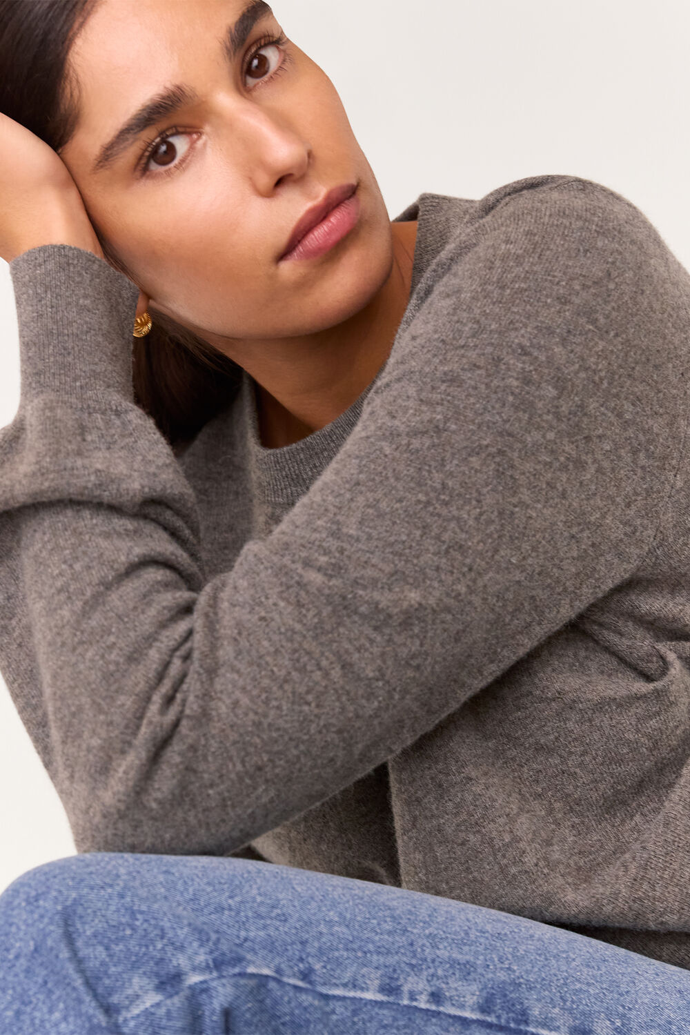 Taupe Side Ruched Detail Sweater