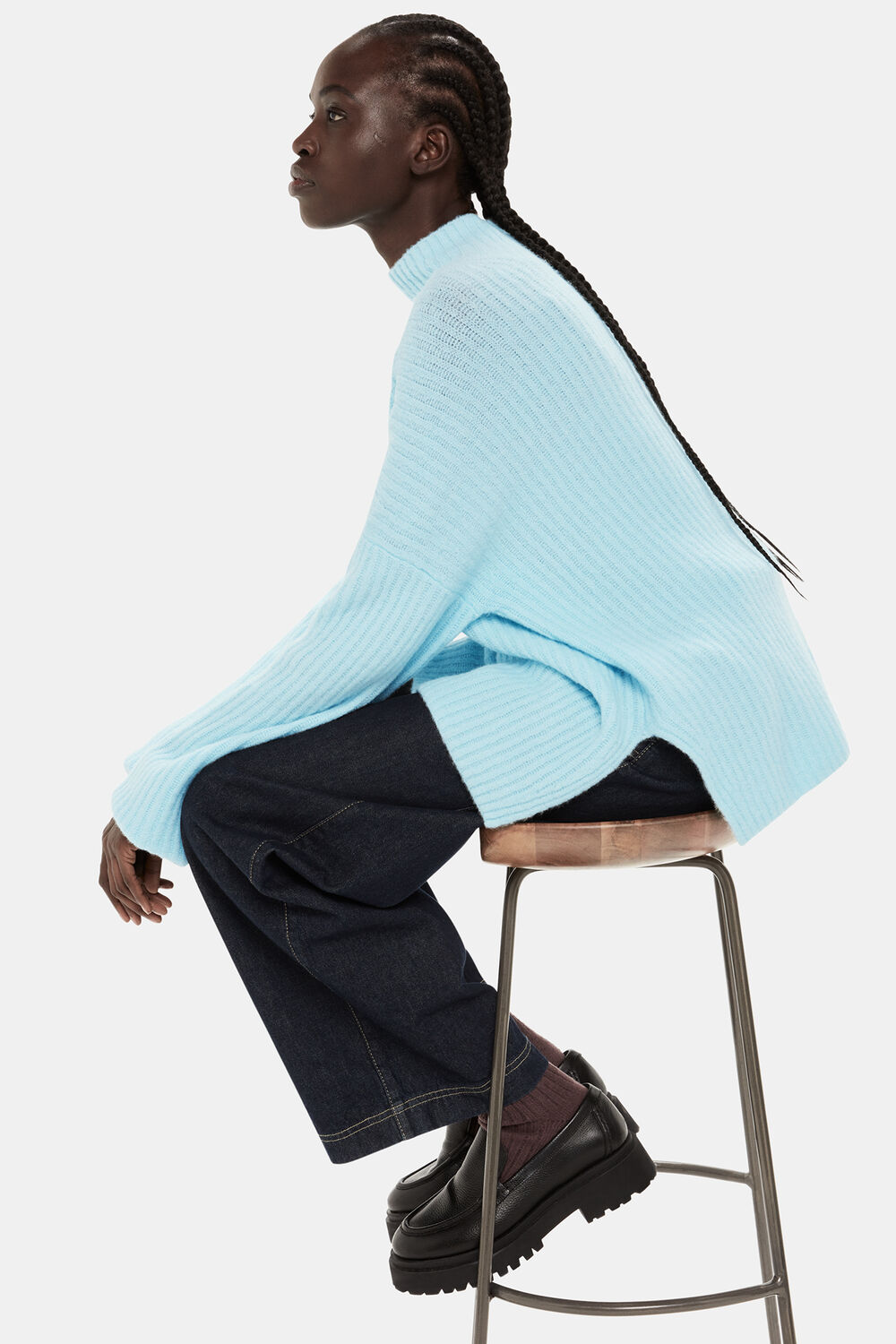 Wool Mix Rib Funnel Neck