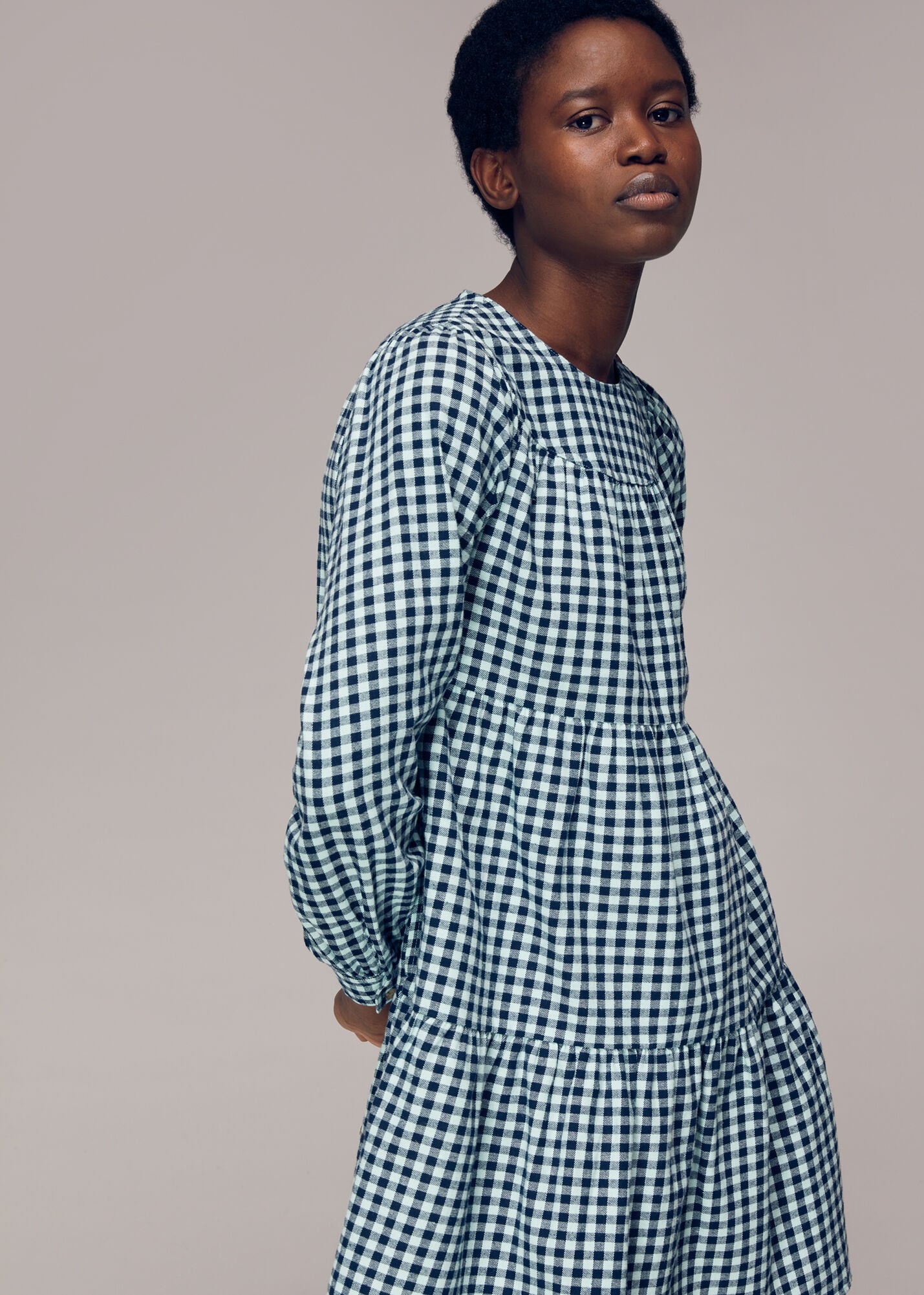 Multicolour Gingham Tiered Trapeze Dress | WHISTLES | Whistles US |