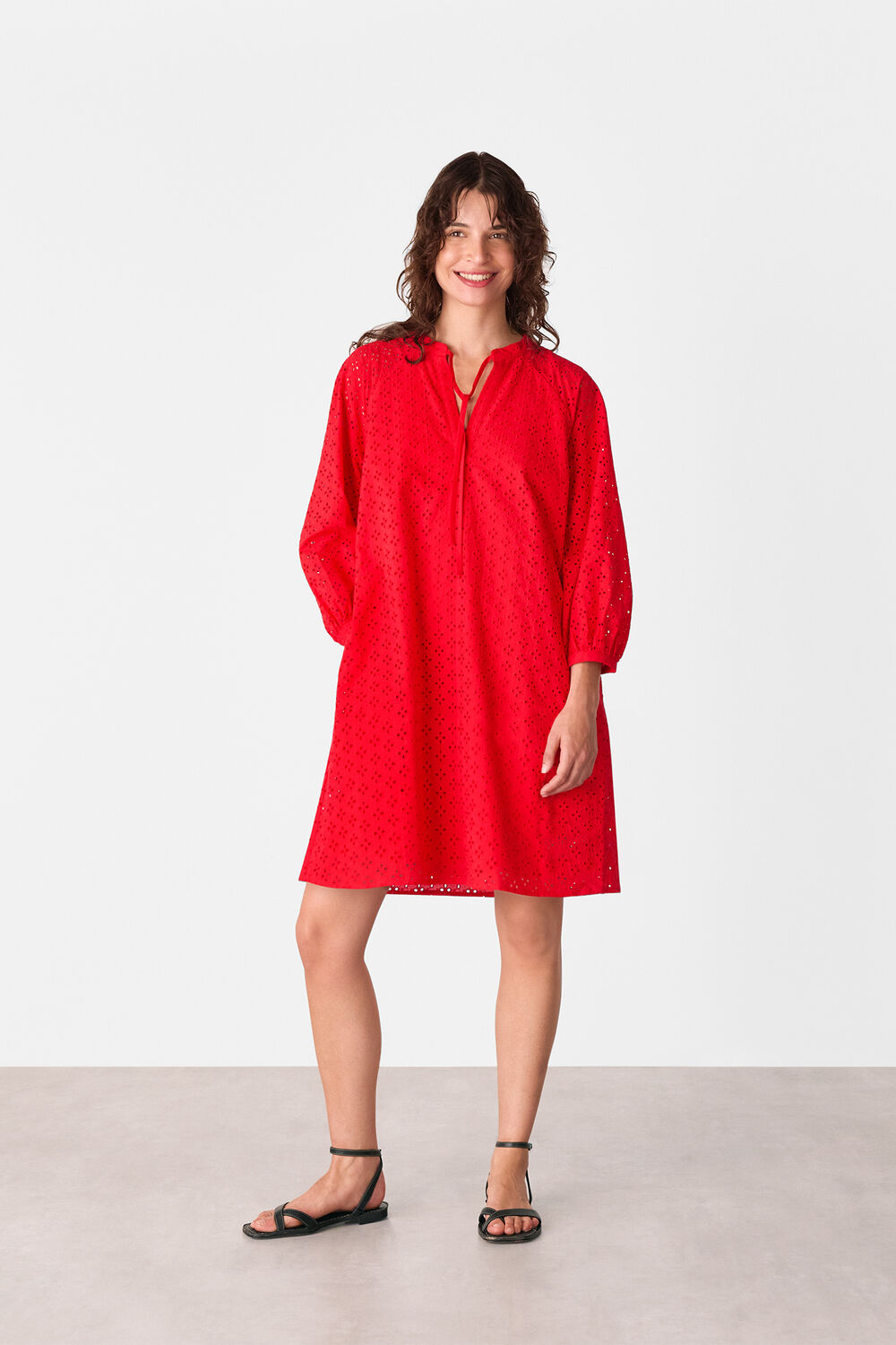 Red Broderie Cotton Mini Dress