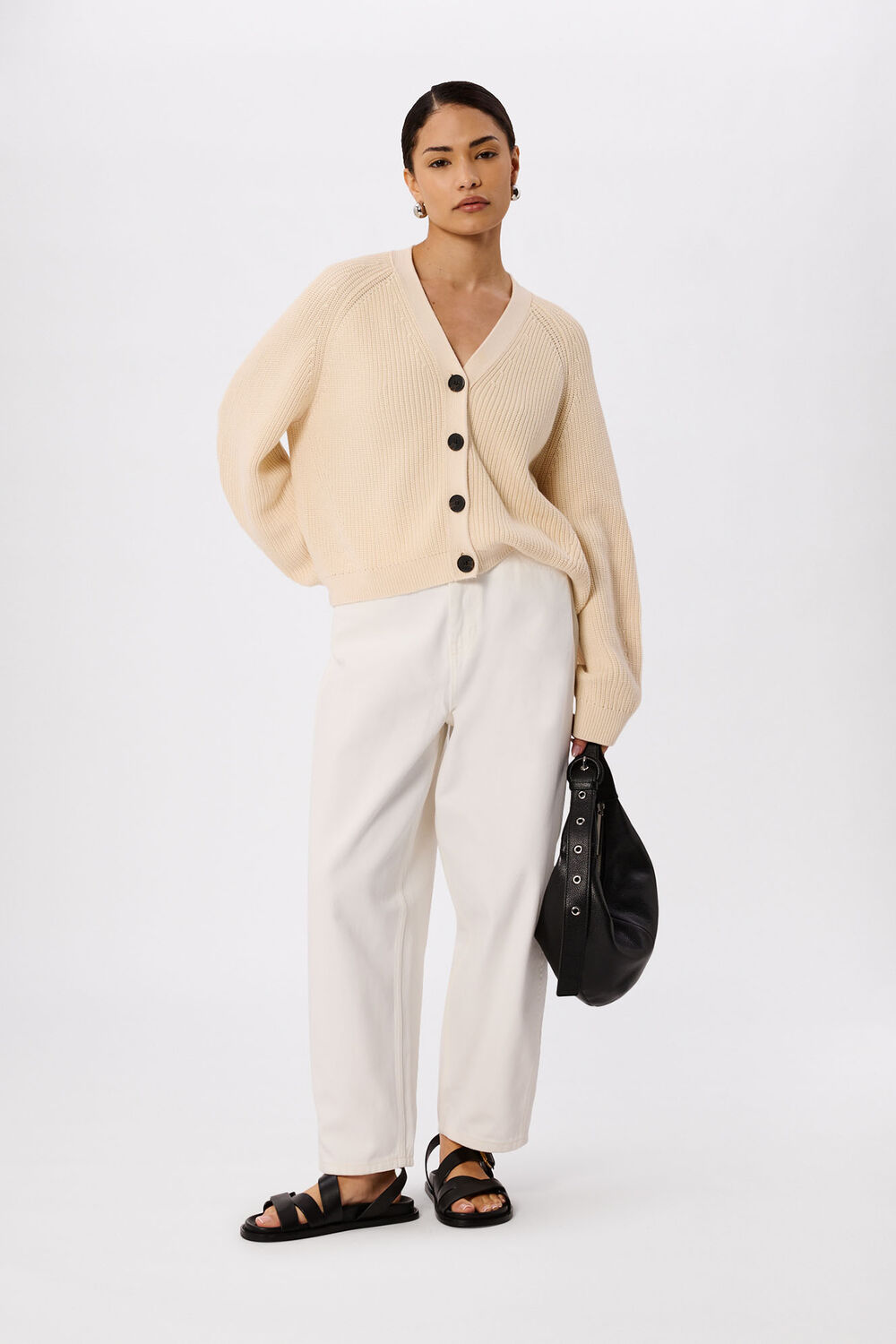 Ivory Petite V Neck Cotton Cardigan