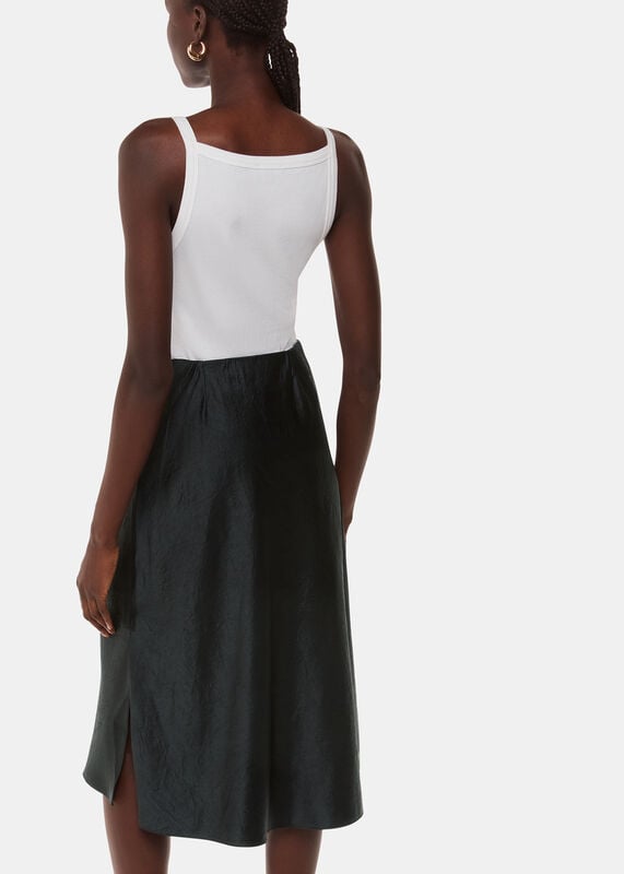 Black Satin Knee Length Skirt