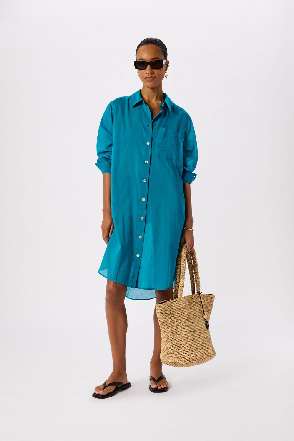 Teal Tie Front Beach Dress
