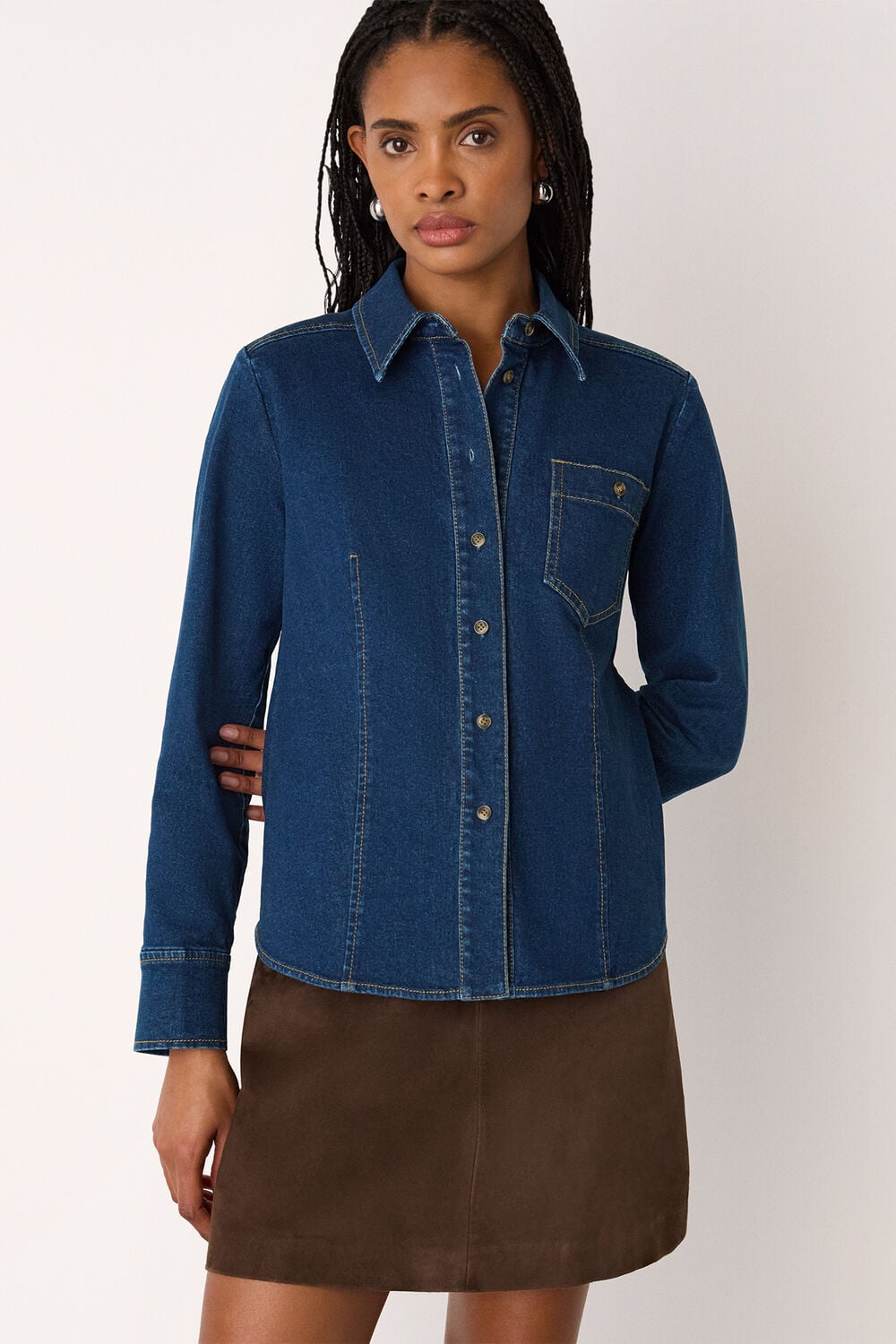 Denim Stretch Cotton Collared Shirt